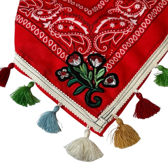 Scarf Bandana Line Dance Cowgirl Neck Head Handmade Embroidery patch Floral Lace - Picture 8 of 11